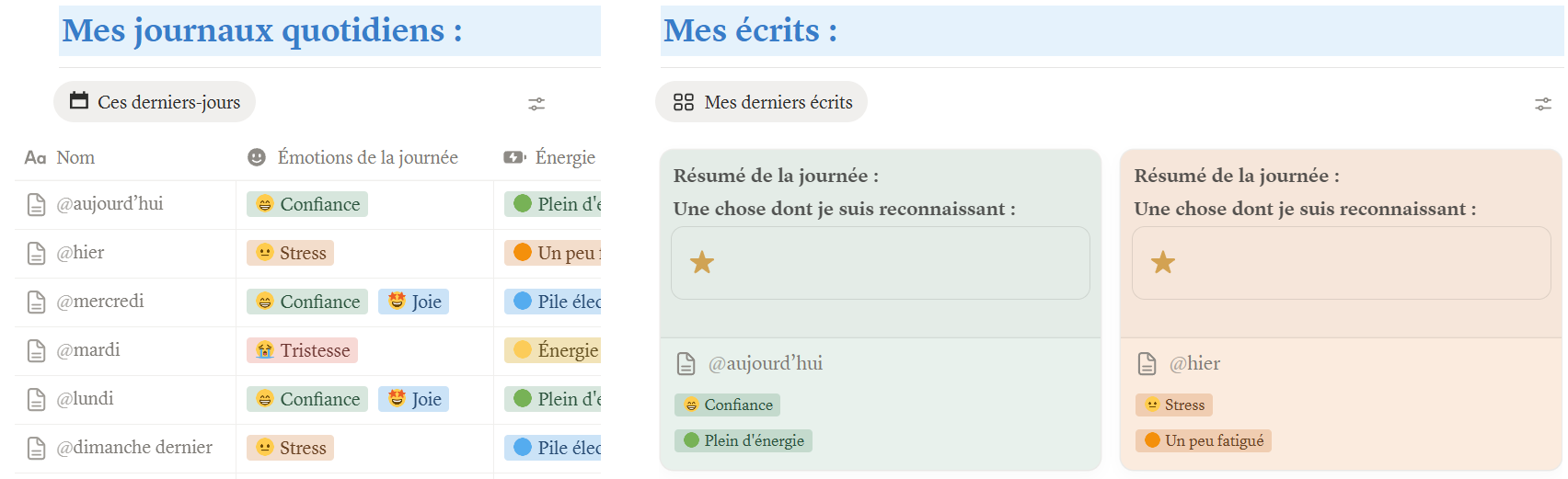 Vue principale du journal Notion