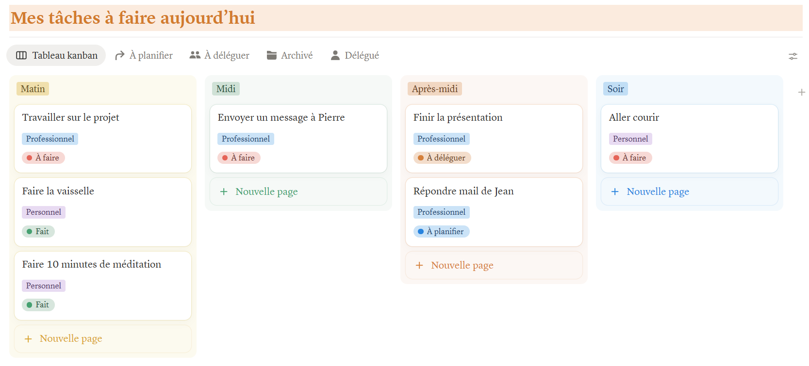 Vue hebdomadaire du template Organisation en blocs