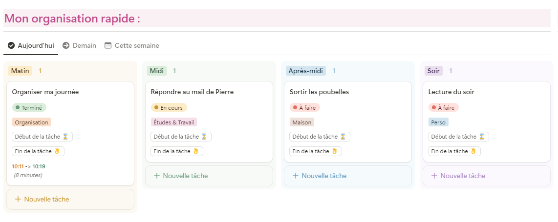 Vue journalière du Second Cerveau